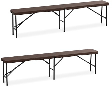 Relaxdays Bierbank 2er Set, klappbar, Kunststoff, Stahl, Campingbank, Balkon & Garten, HxBxT: 43 x 180 x 25 cm, braun