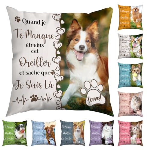 Jodimitty Coussin personnalisé en mémorial d'animal de Compagnie avec Photo & nom 40/45/50cm, Impression Double Face, Insert de Coussin en Option, Cadeaux commémoratifs pour Chat Chien