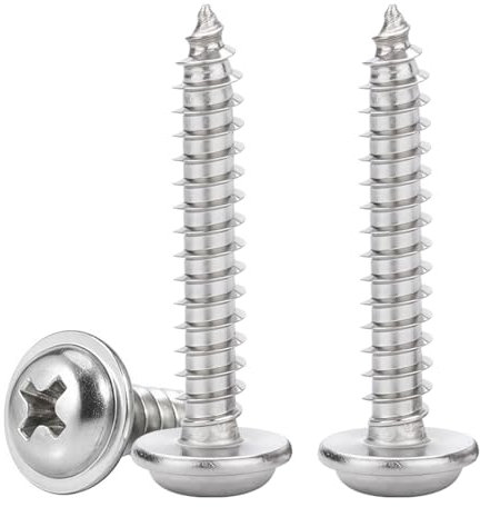 Drenky Phillips Pan Head With Washer M5 Small 304 Stainless Steel Screws Multi-Purpose 30mm Self Tapping Wood Screw for DIY & Construction Hardware, 50 Pcs