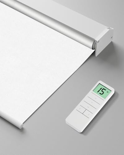 Tokblind Motorized Roller Shade with Remote Control, Blackout Electric Blinds for Windows Compatible with Alexa Google via Hub, Rechargeable Smart Window Shade Customized Size (Pure White)