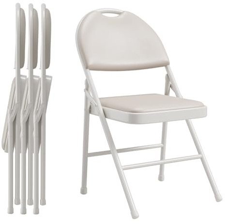 Crevyteg Klappstuhl 4er-Set, Praktisches Gästestuhl-Set zum Klappen, PU-Lederpolster, Leicht & Bequem, Belastbarkeit 150 kg, Metallgestell, für Gäste, Büro, Event & Party, Paul, Beige ﻿