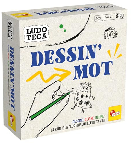 Lisciani - Ludoteca Dessin Mot - Jeu de Dessins et Devinettes - Dès 8 Ans | Jeu de Cartes d'Ambiance - Dessiner et Deviner avec Feutre Effaçable - Jeux Créatifs en Équipe - À Partir de 4 Joueurs Réunis