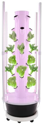 Salmeee Système hydroponique à 7 niveaux avec 28 trous de plantation, tour hydroponique verticale avec lumière de croissance LED et réservoir d'eau de 30 l, pompe d'arrosage avec minuterie pour
