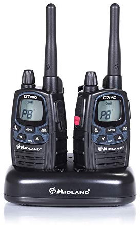 Midland G7 Pro PMR+LPD-Funkgerät C1090.06 Robustes Gerät für die Professionelle oder Private Nutzung, mit LCD-Display, inklusive Doppelstandlader und Gürtelclips, 2 Stück im Set