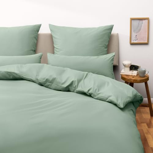 Blumtal Housse de Couette 220x240 cm + 2X taie d'oreiller 65x65 cm - Parure de lit 220x240 certifié Oeko-TEX - - Vert d'été