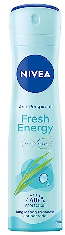 NIVEA Deodorante Spray Fresh Energy 150 ml, Deodorante donna protezione 72h, Deo spray antitraspirante e antibatterico con Estratti di Citronella, Profumo fresco, Senza alcool, Tutti i tipi di pelle