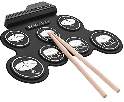 Sasuori Digital Elektronisches Schlagzeug Kit USB Hand Up Silikon Drum Set Kompakte Größe 7 Drum Pads mit Drumsticks Fußpedale für Anfänger