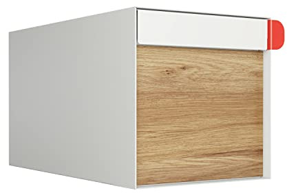 Postlåda, Design Väggbrevlåda Utomhus Americano Vit med Trädekor-front – Bravios