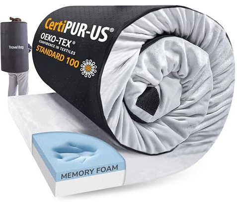 Memory Foam Camping Mattress 2.5 inch, Twin XL Portable Roll Up Camping Sleep Topper with Waterproof and Non-Slip Bottom, Camping Car Mat with Travel Bag, 79×38×2.5, Grey