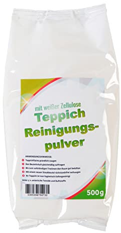 Hochwertiges Teppich Reinigungspulver 500 Gramm für ca. 8-10 qm Fläche mit frischen Zitrusduft - Made in Germany