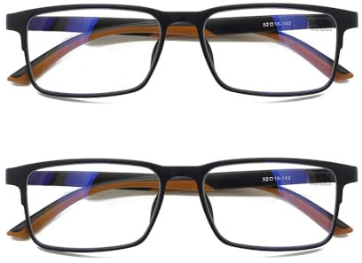 Mcoorn Occhiali da Lettura Flessibili Leggeri per Uomo, Antiscivolo Rettangolari Filtro Luce Blu Robusti, Diottrie +2.0