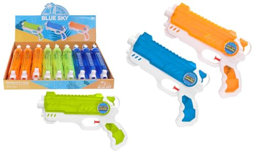 BLUE SKY - Pack de 9 Pistolets à Eau - Jeu de Plein Air - 044616PA - Couleur Aléatoire - Plastique - 23,5 cm - Jouet Enfant - Jeu de Plage - Piscine - Arroser - Jardin - Jouet Été - À Partir de 3 Ans