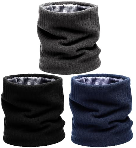 Votoko 3 Stück Unisex Loop Schal Damen Herren, Thermal Fleece Winter Schlauchschal Damen, Halswärmer Halstuch Schal Herren Nackenwärmer (Schwarz+Dunkelgrau+Blau)