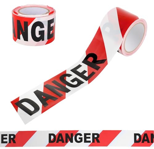Gykutix 7.5 cm x 100m Nastro di Avvertenza Non Adesivo, Nastro Segnaletico Bianco Rosso con Stampa DANGER per Aree Pericolose, Cantieri e Halloween Decorazioni, Non Adesivo