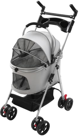 Chariot réglable 2 en 1 pour animal de compagnie, pliable et amovible, multifonction, avec panier de rangement, caisse de transport pour chat et petits chiens, grise