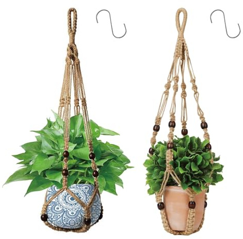 YcsRnn Set of 2 Macrame Plant Hangers, Indoor Hanging Plant Holder for Bohemian Home Decor with 2 S Hook, Space Saving Plant Display Solution, 74 cm