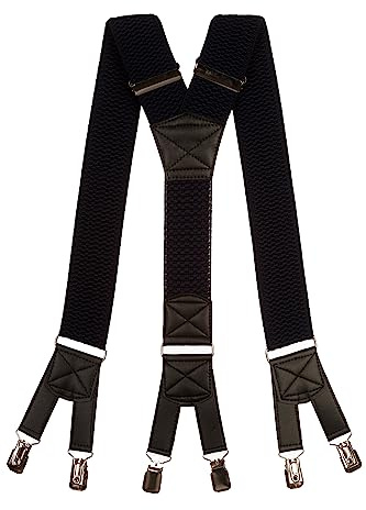 Olata Herren-Hosenträger in Y-Form, dickes Band, 6 Clips, 50 mm | Robuste 50-mm-Hosenträger in Y-Form mit dicken Bändern, sechs starken Clips und Lederkreuz; verstellbar für sicheren Halt.
