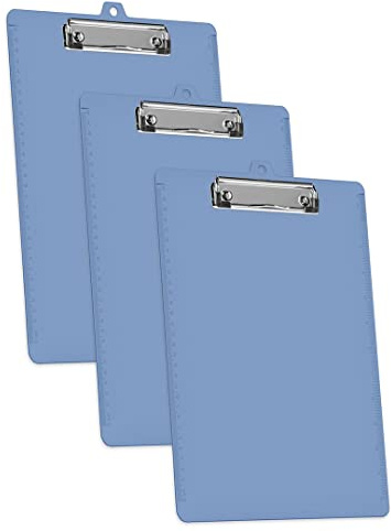 Acrimet Klemmbrett A4 (34 cm x 24 cm) Flacher Metallklammer mit seitlichen Linealen (Blau Farbe) (Plastik) (3er-Pack)