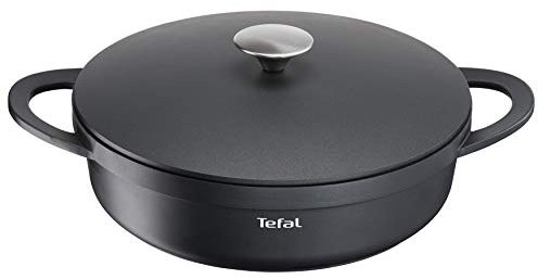TEFAL Trattoria E21872 Sauteuse à bord haut en fonte d'aluminium avec couvercle en fonte d'aluminium avec couvercle en fonte, revêtement antiadhésif, bonne conservation de la chaleur, passe au four,