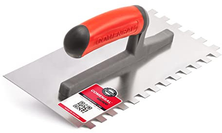 COMENSAL Zahnkelle 10 mm - Profi Edelstahl Glättekelle - Zahnspachtel zum Verlegen von Fliesen - Ergonomisch Griff - Made in EU - 280 x 130 mm