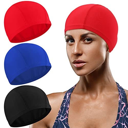 Syhood 3 Pezzi Cuffia da Nuoto Tinta Unita Cappello da Nuoto in Tessuto di Nylon Cuffia da Bagno Unisex Cuffia da Piscina Antiscivolo per Bagno Nuoto e Sport
