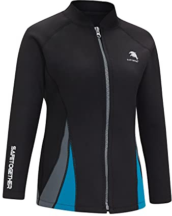 Chaqueta de neopreno para mujer, 2 mm con cremallera frontal de neopreno de manga larga para surf, natación, trajes de buceo húmedos (M, NEGRO)