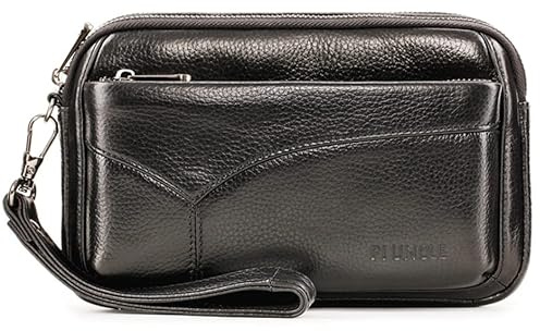 Varbeder Men's Leather Clutch with Credit Card Slots, D-black, With Card Slots