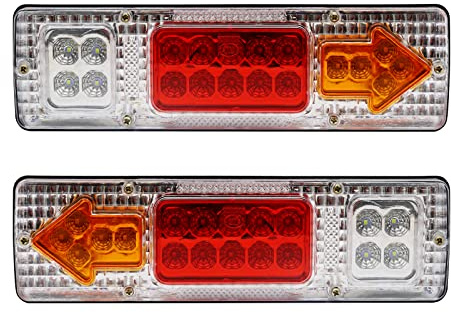Biqiure 2PCS Feux de Remorque LED,Multifonctionnel Feux Remorque LED 12V 24V Feux arrière,Feux Stop, Feux Position,Dynamique Clignotant pour Camion Caravane Tracteur (Modèle C)