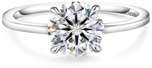 KRKC&CO Verlobungsring Damen Moissanite, 2 Karat Diamantring Solitärring, Ring Silber 925 Damen Weißgold, VVS1 D Farbe, Weihnachten Neujahr Geburtstag Geschenk für Frauen, 56 (17,8)