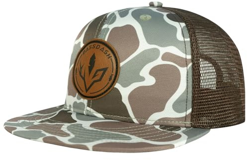 BASSDASH Flat Brim Trucker Cap Adjustable Snapback Hat Mesh Back for Men Women