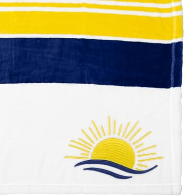 Pavilion Gift Company - 50 x 60 Striped Yellow White Blue Embroidered Sun Set Sun Rise Throw Royal Plush Blanket Lake Beach Boat Lover Gift Sailboat Beachhouse Lakehouse Cottage Nautical Present