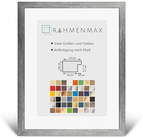 RahmenMax Morena Bilderrahmen Posterrahmen 40x120 cm Grau Gewischt 120x40 cm mit weisser Rückwand und klarem Acrylglas