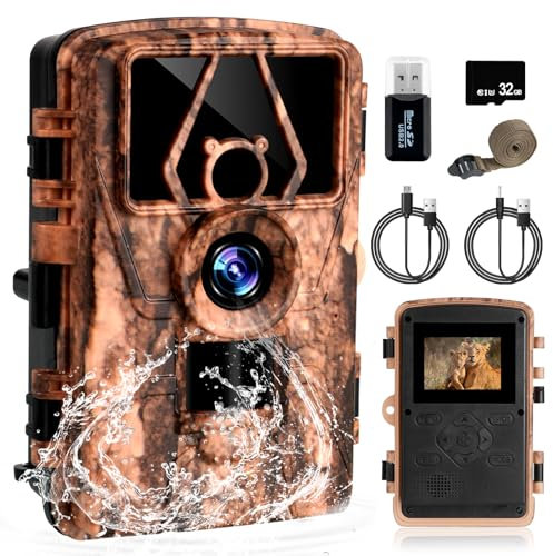 flintronic 8K 60MP Fotocamera da Caccia, Fotocamera Caccia Notturna Invisibili, Fototrappole Movimento Attivato per il Monitoraggio della Fauna Selvatica all'Aperto, con Scheda Micro SD da 32GB