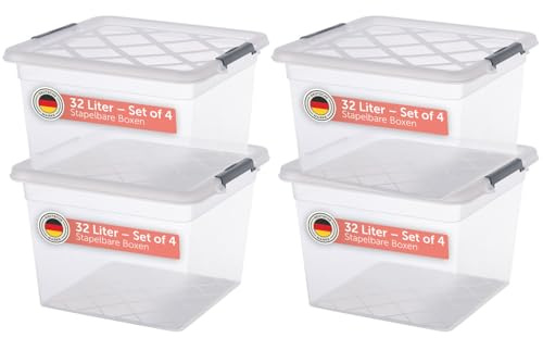 Blumtal Aufbewahrungsbox mit Deckel 32L aus Kunststoff - Aufbewahrungsboxen 36,5x36x26,5 cm - Boxen Aufbewahrung aus 100% Neumaterial mit Verschlussclips - Boxen mit Deckel Aufbewahrung 4er Set