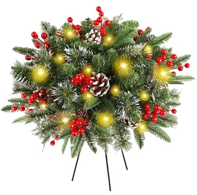 Pcingsia Prelit - Relleno de árbol Artificial, Relleno de macetas Artificiales, Conos de Pino, arbustos de Navidad al Aire Libre, Ramas iluminadas, Plantas Artificiales con 50 Luces LED, Temporizador