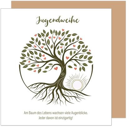Edition Seidel Premium quadratische Glückwunschkarte zur Jugendweihe mit Umschlag. Jugendweihekarte Karte Grußkarte Junge Mädchen Jugendliche Lebensbaum Baum (JWQ110 SW025)