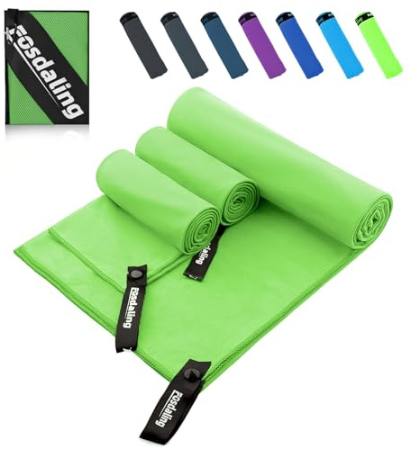 Fosdaling Mikrofaser Handtuch 3er Set - Groß 200 * 100cm & 2 Klein 80×40cm, Schnelltrocknend Microfaser Sporthandtuch, für Reisehandtuch, Badetuch, Fitness & Sport Handtücher und Strandtuch (Grün)