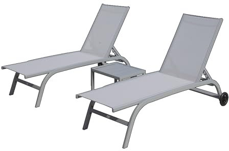 ZATTYDV Sedia a Sdraio da Esterno con Ruote – Schienale Regolabile in 5 Posizioni, Telaio in Alluminio Resistente e Design impilabile per Il Relax a Bordo Piscina, in s