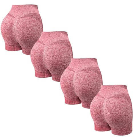 Generisch Pack de 4 leggings para mujer, pantalones cortos de gimnasio, opacos, cintura alta, pantalones deportivos, fitness, verano, boxer, push up, yoga, pantalones cortos sin costuras, pantalones