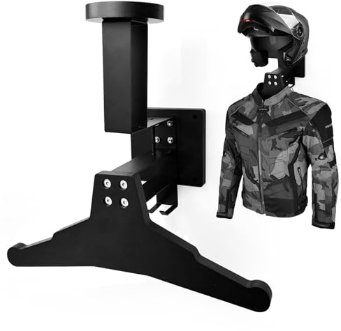 Helmhalterung Wand - Motorrad Garderobe mit Hacken für Handschuhe und Jacke - Stabile Motorradbekleidung Ständer für Taktische Weste Platte Träger - Platzsparend Fahrradhelm Halter