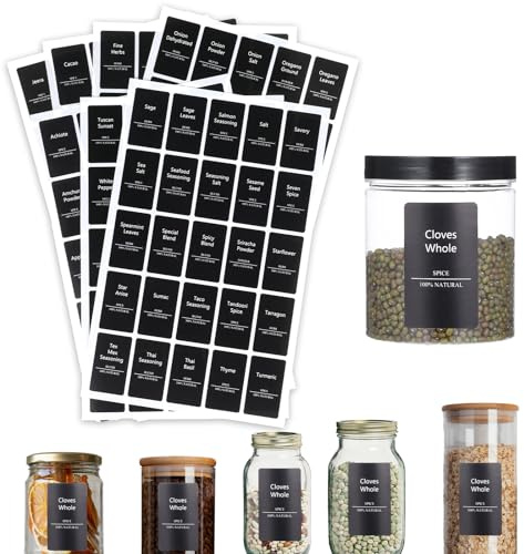 275pcs Spice Jar Labels Stickers, White and Black Preprinted Text Stickers Waterproof Rectangle Pantry Labels for Jars Seasonings, Kitchen Spice Rack Pantry Organization