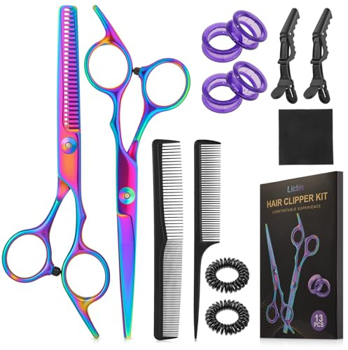 Lictin Ciseaux Coiffeur Professionnels 13 en 1-6.7 en Acier Inoxydable avec Peigne - Pour Coupe Effilée, Dégrader, Hommes, Femmes & Enfants (Multicolore Éclatant)​