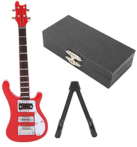 Modello di chitarra in miniatura in legno, chitarra elettrica in miniatura in legno con supporto e Mini strumento musicale elettrico piccola replica decorazione da collezione (rosso)