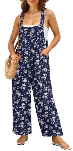 IWOLLENCE Mono para mujer de verano, elegante, con bolsillos, mono de trabajo, mono largo, cómodo, con bolsillos laterales, con tirantes ajustables, M