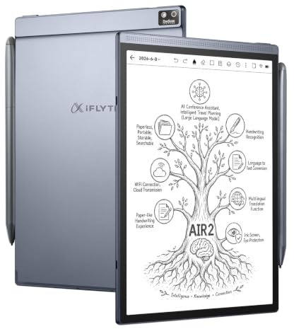 iFLYTEK AINOTE Air 2 - Taccuino elettronico, tablet da 8,2 pollici, con custodia protettiva nera, modello linguistico, trascrizione vocale a testo, conversione testo, traduzione multilingue