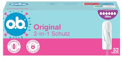 o.b. Original Ultra 2-in-1-Schutz Tampons, 1 x 32 Stk | Mit Dynamischer Passform und ineinandergreifenden Rillen für bis zu 100% Auslaufschutz und Komfort, OEKO-TEX zertifiziert