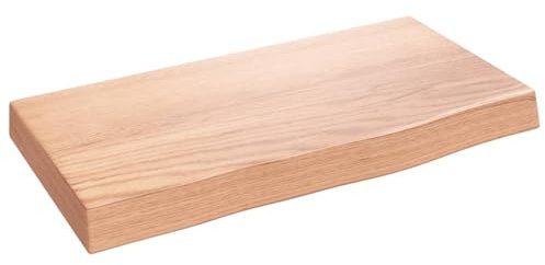 mtlskopl Étagère Murale Bois de Chêne Massif 40x20x4 cm, Tablette Murale Rustique avec Bord Vif, Planche en Bois Traité Verni pour Salle de Bain et Rangement, Marron Clair