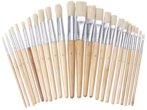 Colorations Easel Paint Brushes, Assorted Sizes, Value Pack, Set of 12 Paint Brushes, Wooden Handles, Natural Bristles, Round & Flat Shaped Tips, Kids Paint Brushes, Paint Brushes for Children