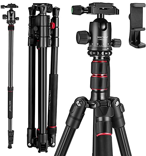 MACTREM 80 Camera Tripod, DSLR Tripod Heavy Duty for Travel, 360 ° Ball Head Professional Aluminum Tripod & Monopod with Carry Bag Compatible with Canon Nikon Binoculars Laser Telescope, 33lb Load