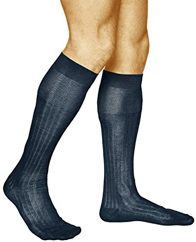 VITSOCKS Tunna Knästrumpor Herr, 100% BOMULL Premium (2 PAR) Ribbade Eleganta Höga Strumpor, marinblå, 42-43